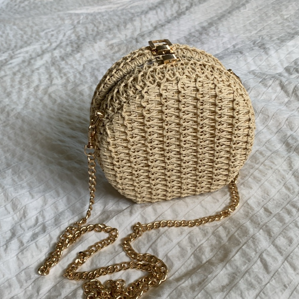 Haute Hippie Raffia Woven purse with chain | Raffia Woven Crossbody | Straw Bag